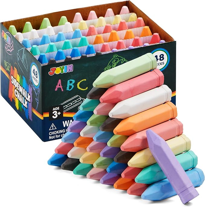 JOYIN 48 PCS Cone Shaped Washable Sidewalk Chalks Set, 12 Colors, Non-Toxic Jumbo Chalk Set for A... | Amazon (US)