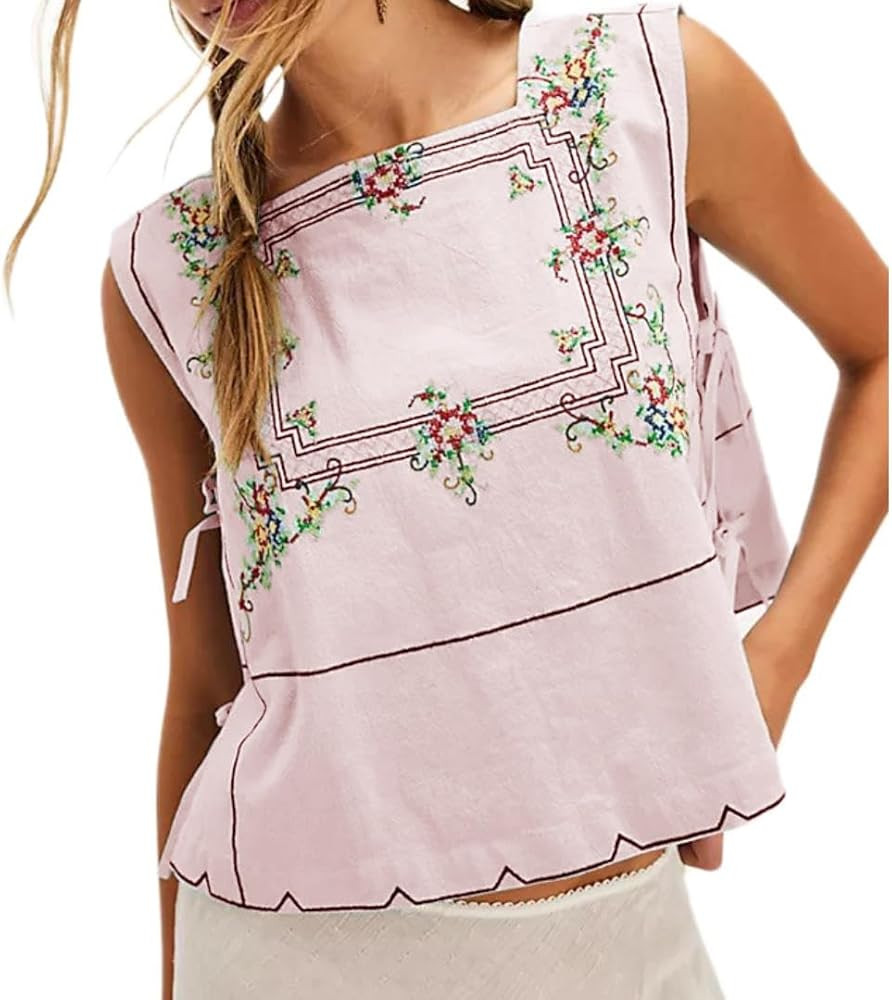 Womens Slim Fit Camisole Tank Top Vest Y2k Embroidered Summer Going Out Aesthetic Cami Sleeveless... | Amazon (US)