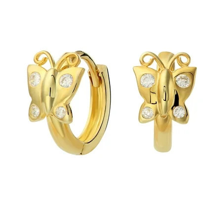 Tilo Jewelry Yellow Gold Plated 925 Sterling Silver Tiny Butterfly Huggie Hoop Earrings with Cubic Zirconia CZ Stones | Small 10MM | Women & Unisex | Walmart (US)