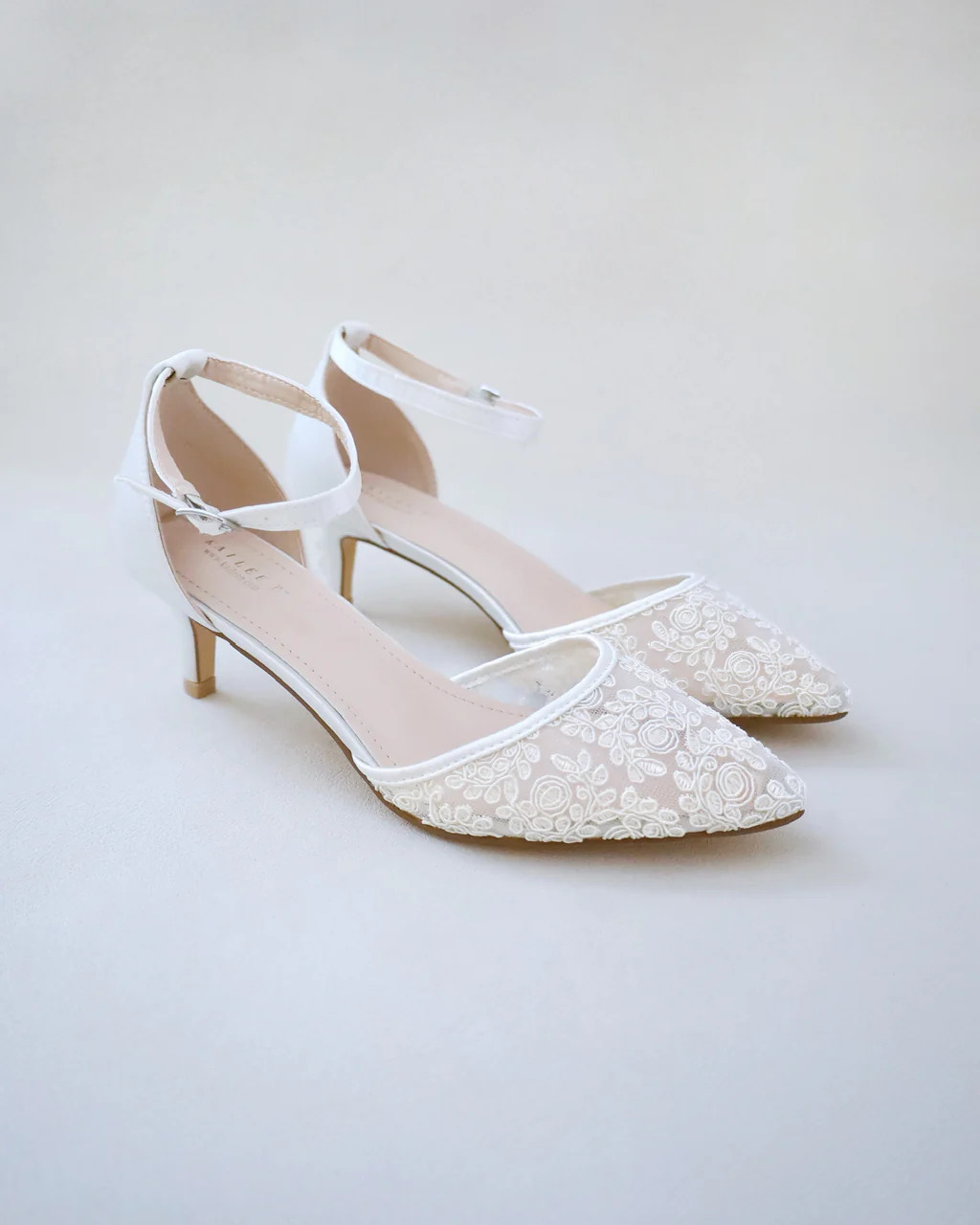 Crochet Lace Pointy Toe Wedding Kitten Low Heel | Kailee P.
