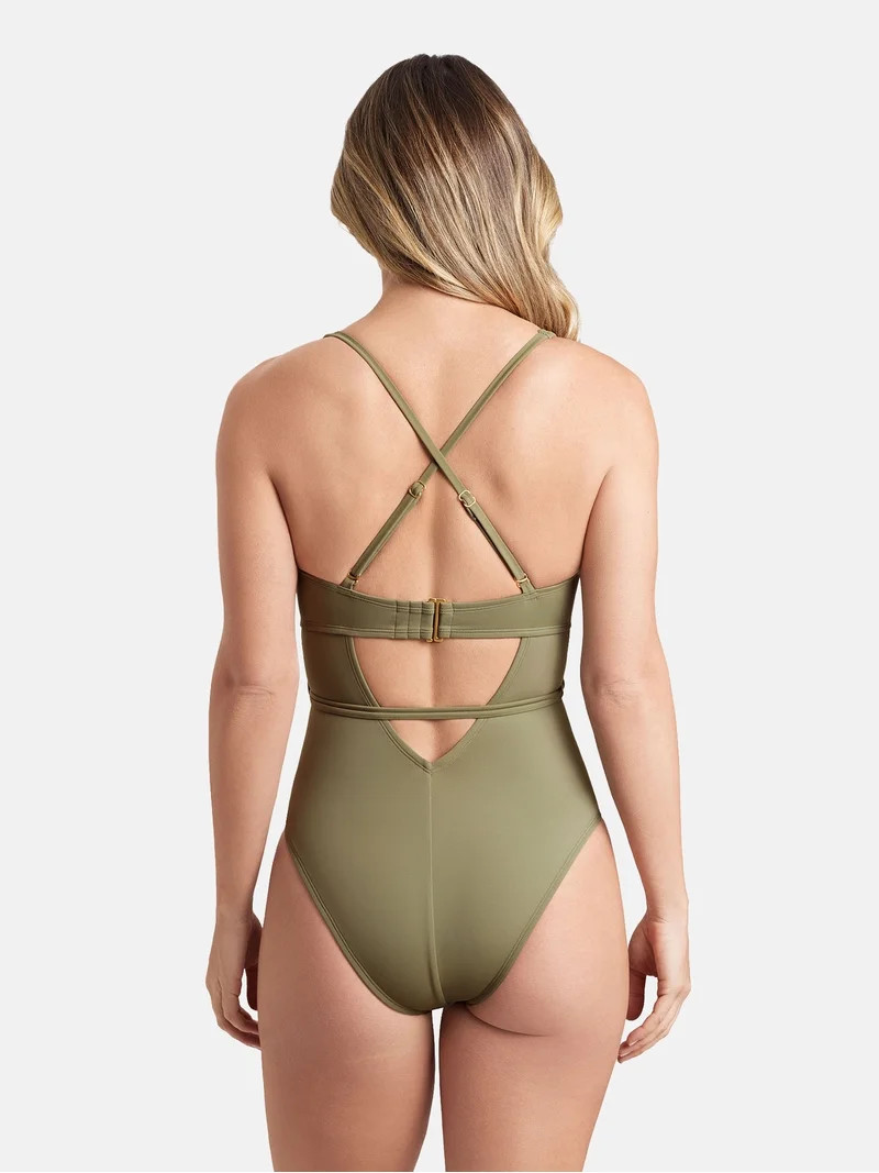 Sofia by Sofia Vergara Women's and Women's Plus Plunge 1PC with belt strap One Piece Swimsuit - W... | Walmart (US)