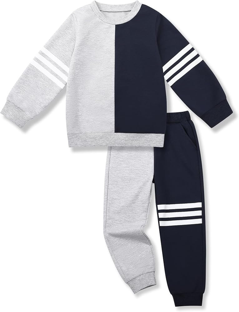 Toddler Boy Sweatsuit Stripe Long Sleeve Pull On Clothes Two Tone Tops and Pants Fall Winter Set | Amazon (US)
