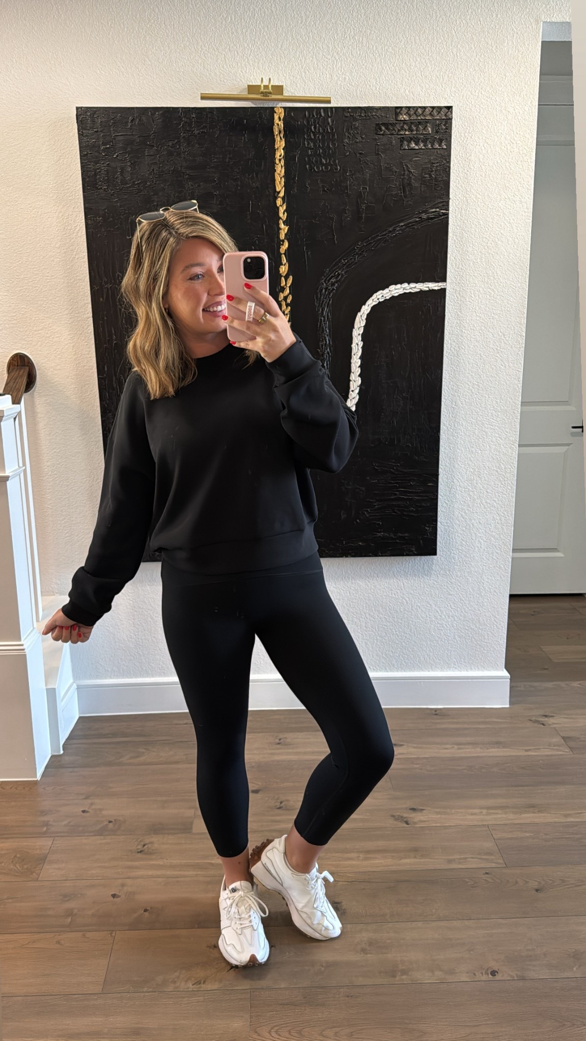 Medium in sweatshirt and large in leggings 

#LTKMidsize #LTKStyleTip