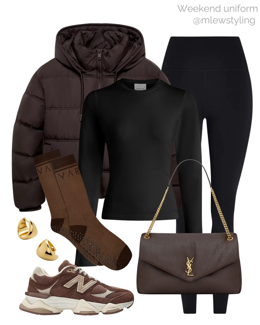 Weekend uniform for fall/winter 🤎

Tags: autumn outfit, errand run, chocolate brown puffer jacket, Zara coat, Varley black leggings, espresso brown ysl shoulder bag, new balance sneakers, weekend outfit, neutral aesthetic, capsule wardrobe, holiday shopping look

#LTKShoeCrush #LTKHoliday #LTKStyleTip