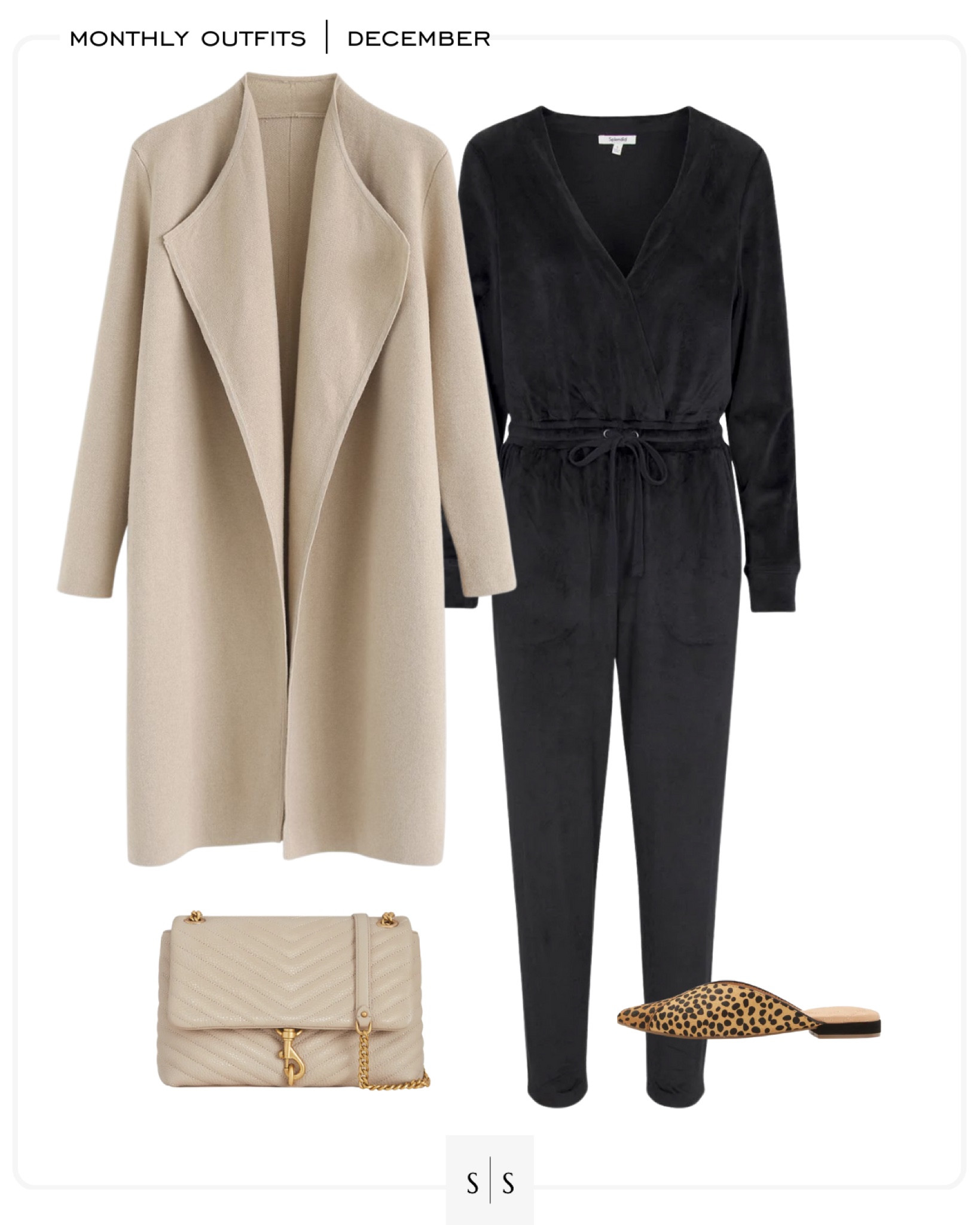 Monthly outfit planner : DECEMBER looks | #coatigan #jumpsuit #mules #crossbody #winteroutfit | See entire calendar on thesarahstories.com ✨ 

#LTKstyletip