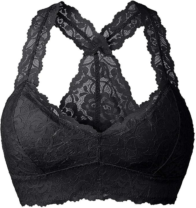 YIANNA Women Floral Lace Bralette Padded Breathable Sexy Racerback Lace Bra | Amazon (US)