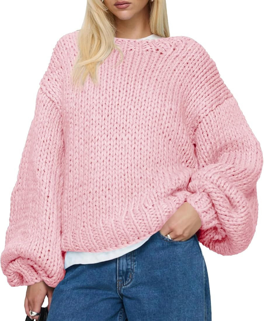 Saodimallsu Womens Oversized Sweater Chunky Knit Puff Long Sleeve Crewneck Fall Winter Casual Pul... | Amazon (US)