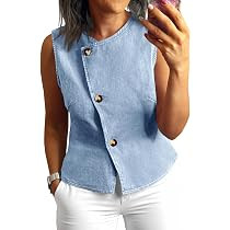 Tankaneo Women Denim Vest Tops Button Down Sleeveless Fitted Jean Tank Tops Trendy Casual Waistco... | Amazon (US)