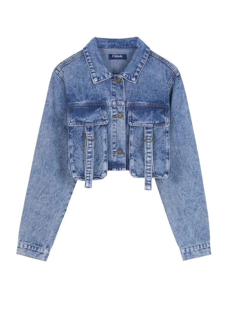 DARING DIVA Women's Button Down Cargo Washed Jean Jackets M Gray Blue | Walmart (US)