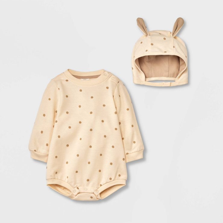 Baby Girls' Bunny Dot Sweatshirt Romper - Cat & Jack™ Cream | Target