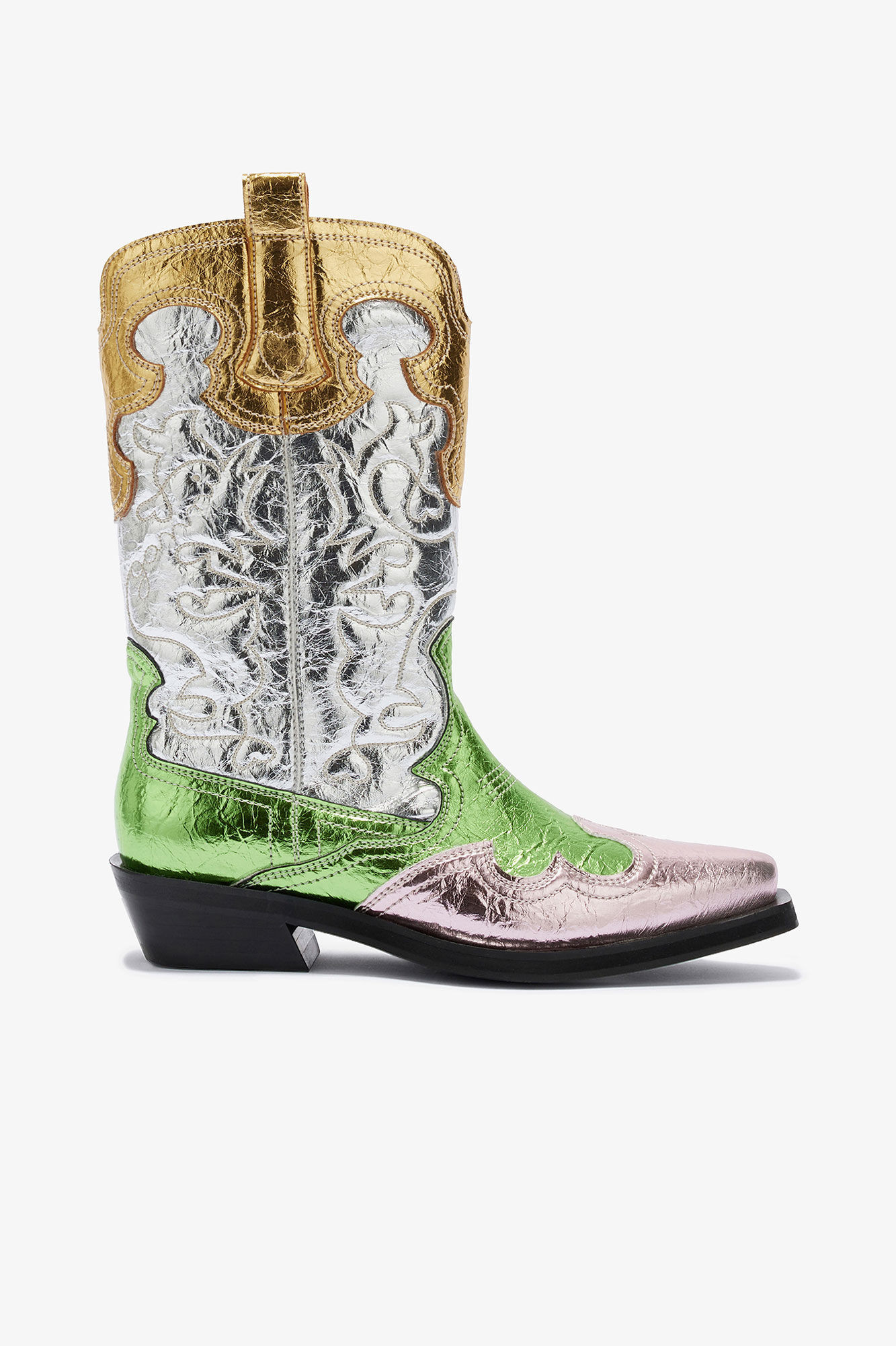 Mid Shaft Embroidered Western Boots | Ganni