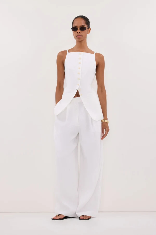 VIV WHITE SLEEVELESS LINEN VEST | DISSH