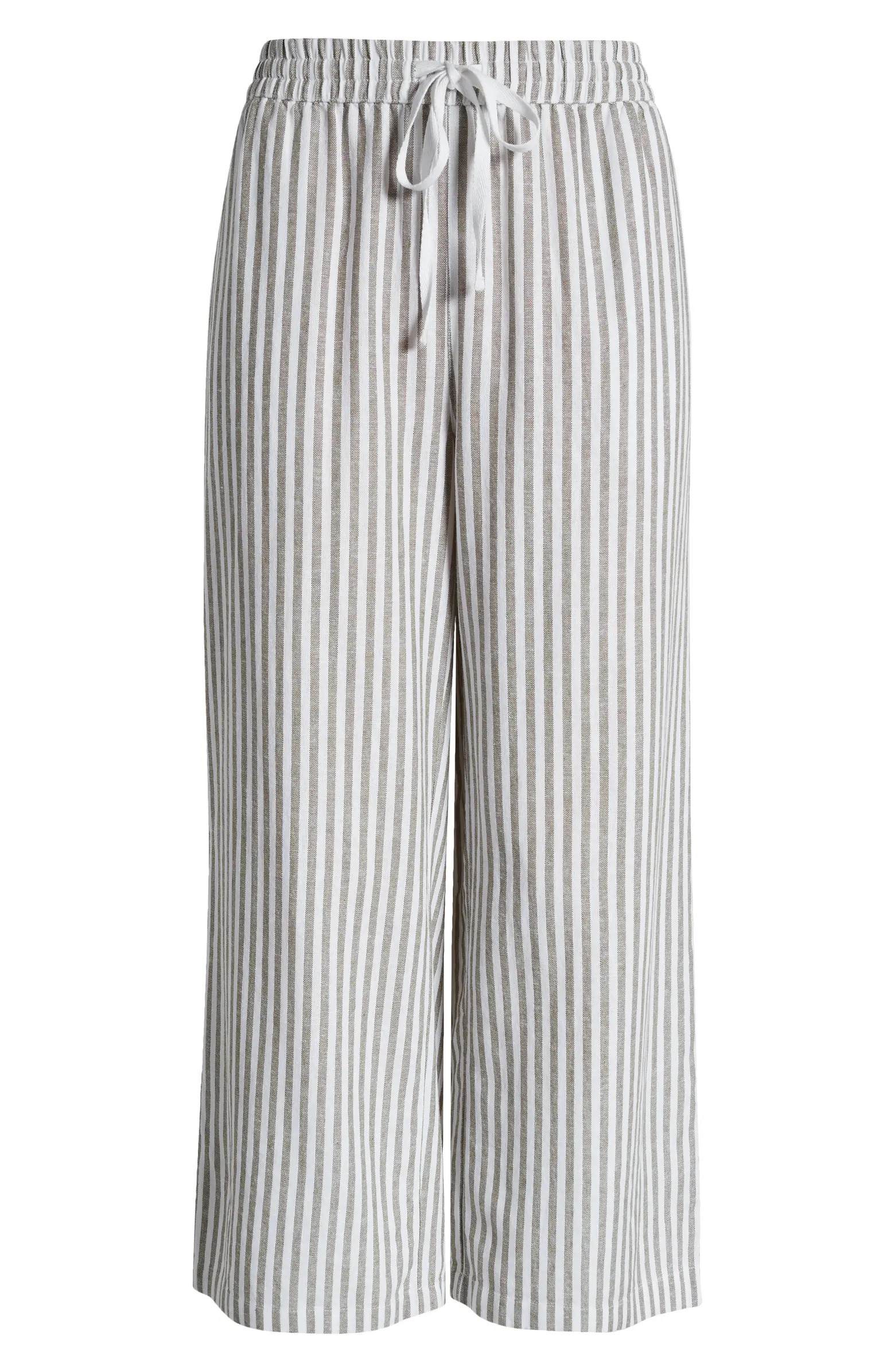 Stripe Drawstring Wide Leg Linen Blend Pants | Nordstrom