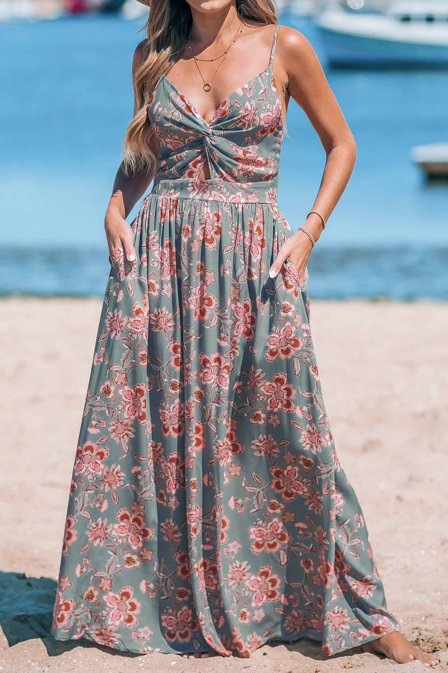 NewPink Floral Sweetheart Twist & Keyhole Maxi Dress | Cupshe US