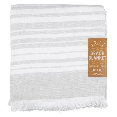 60" x 60" 100% Cotton Woven Beach Blanket - Grey--4308065751604   | Burkes Outlet | bealls
