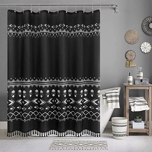 Boho Shower Curtain Set with 12 Hooks Black Farmhouse Shower Curtain Geometric Black and White Washa | Amazon (US)