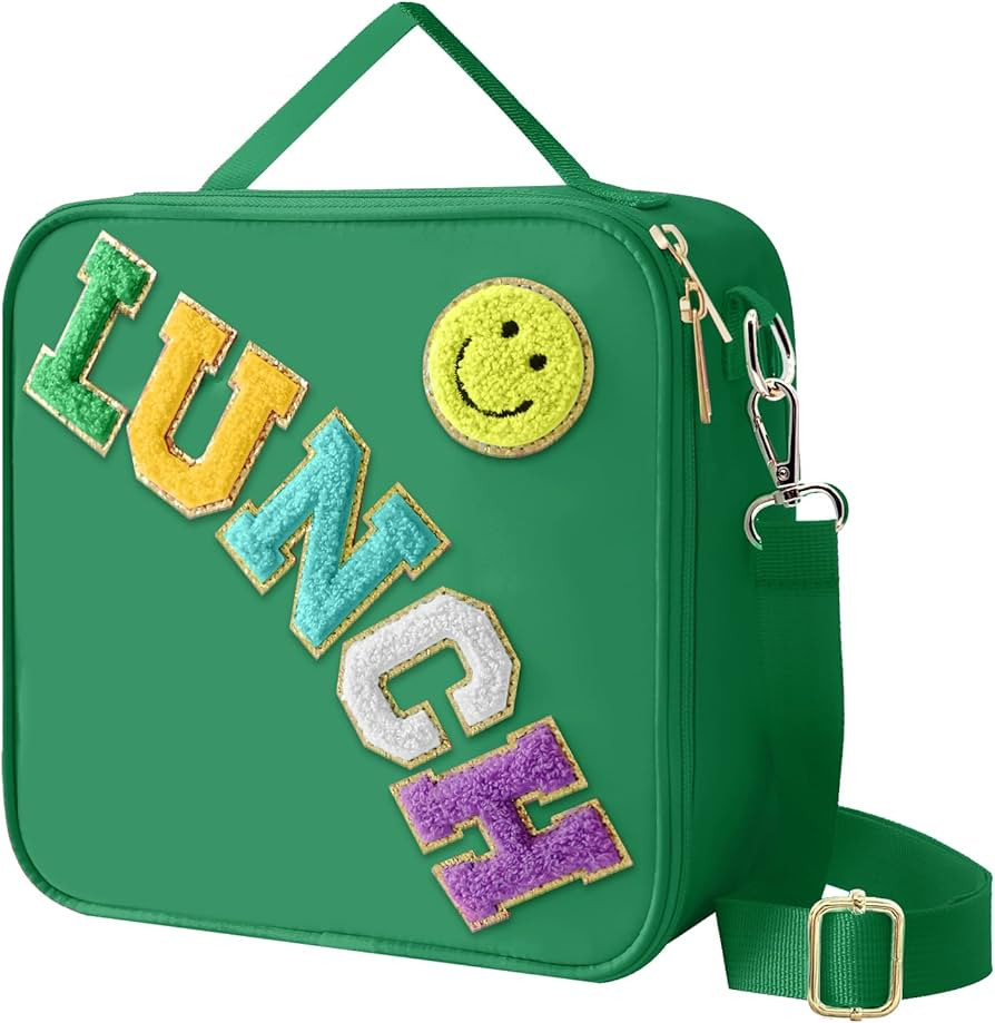 Insulated Lunch Bag With Adjustable Shoulder Strap, Nylon Preppy Lunch Box Large Insulated Lunch ... | Amazon (US)