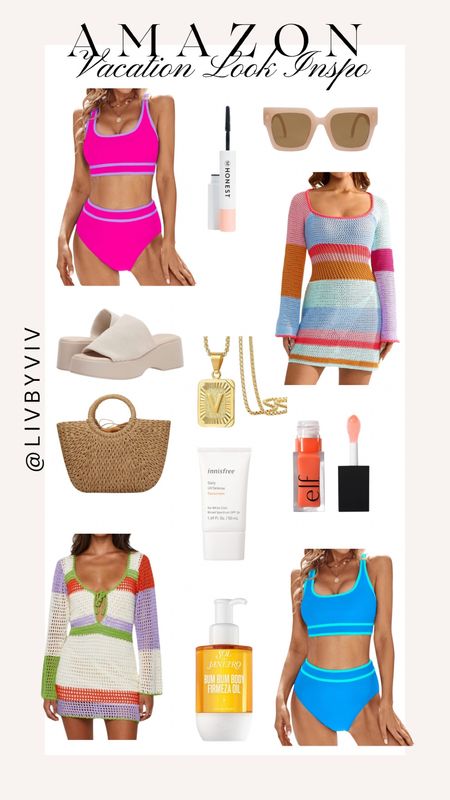 Colorful vacation inspo!! Size large for the bikinis and xl for the cover ups 🫶🏾

#LTKswim #LTKmidsize