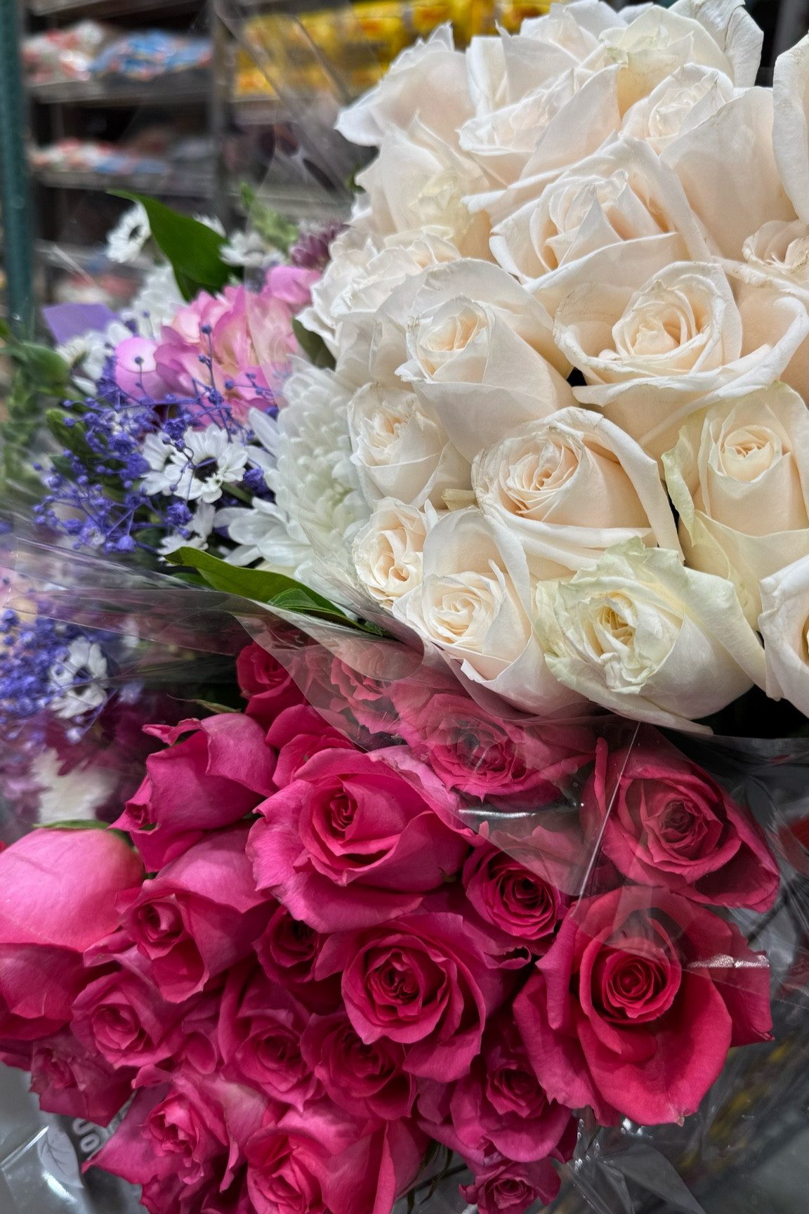 You can’t beat the prices of flowers at Costco! 
2 dozen roses for aroubd $20 and the blended mix rang up under $12! 