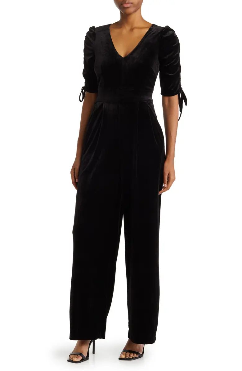 Eliza J Velvet Ruched Short Sleeve Jumpsuit | Nordstromrack | Nordstrom Rack