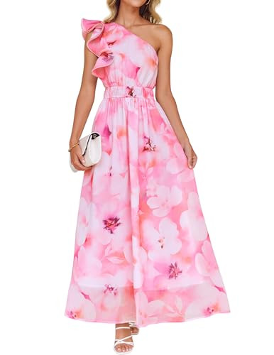 ZESICA Women's 2026 Summer Floral Sleeveless Maxi Dress Ruffle One Shoulder High Waist Boho Beach... | Amazon (US)