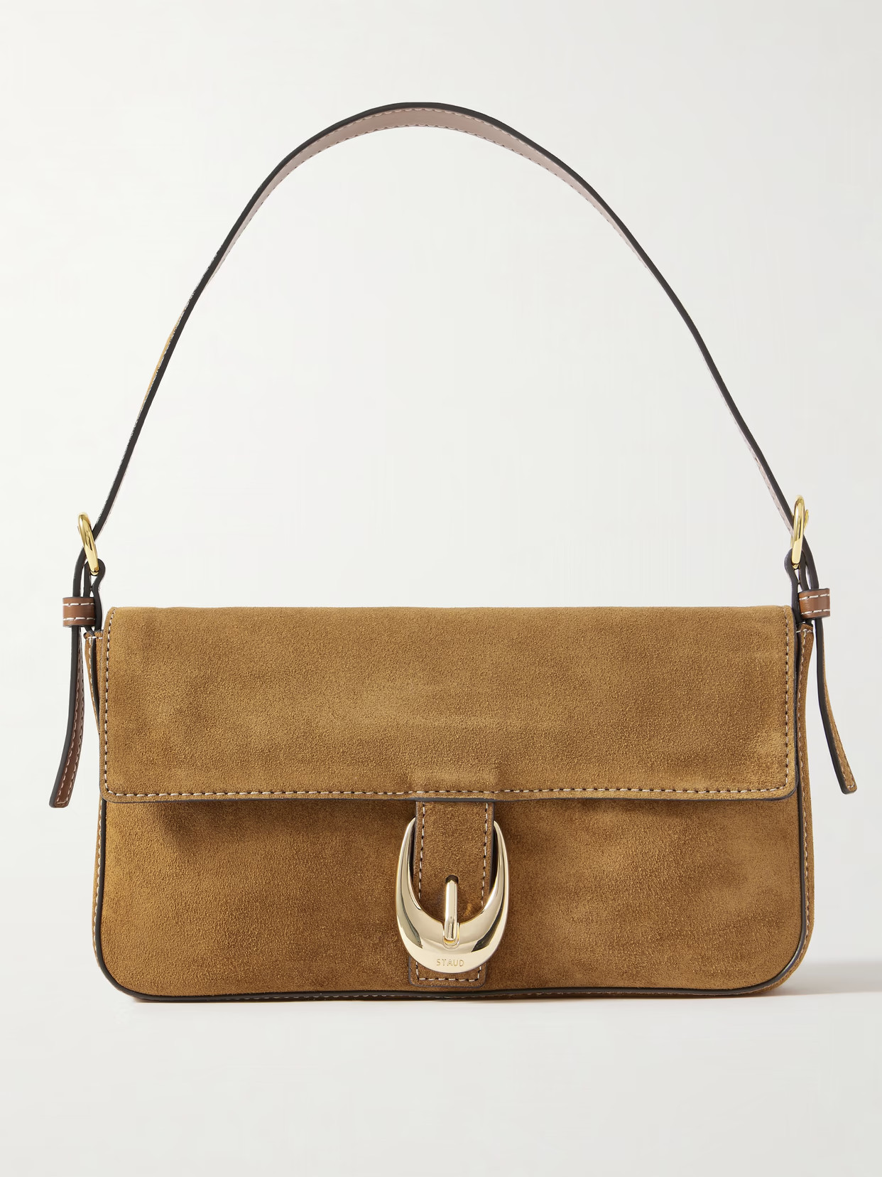 STAUD - Harlow Buckled Suede Shoulder Bag - Brown | NET-A-PORTER (US)