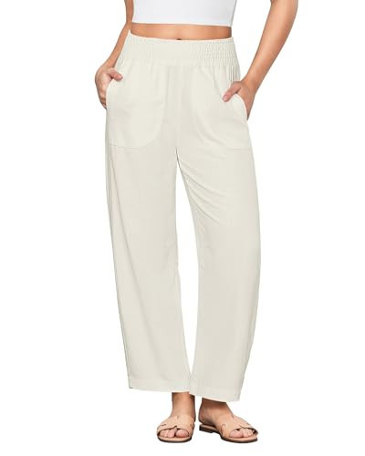 GRAPENT Plus Size Wide Leg Pants Womens Pants Casual Ladies Summer Pants Spring Clothes for Women 2025 Cream White XX-Large US Size 20-22 | Amazon (US)