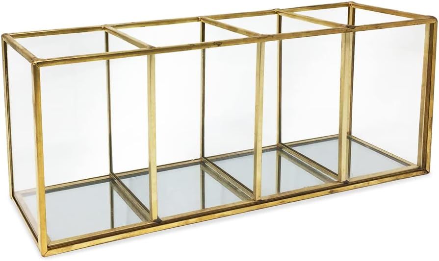Isaac Jacobs 4-Compartment Organizer- Makeup Brush Holder- Vintage Style Brass and Glass Storage ... | Amazon (US)