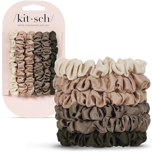 Kitsch Ultra-Petite Satin Scrunchies for Women - Softer Than Silk Scrunchies | Hair Ties No Damage for Frizz-Free Sleep | Perfect for Day or Night | Ideal Gifts for Women - Eucalyptus, 6 pcs | Amazon (US)