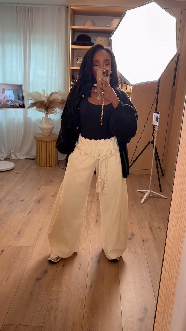 The perfect neutral outfit 🤍✨

These cream wide-leg trousers are EVERYTHING! The statement rope-tie waist paired with a classic black top and chic black jacket creates an effortlessly elevated look. Perfect for brunch, dinner, vacation, or a stylish everyday outfit!

Everything is linked below! 🛍️

Wearing size small | 5'4" | 140 lbs

Download the FREE LTK app & follow me (@kirasfashionfinds) to shop the look!

cream wide leg pants, neutral outfit ideas, elevated casual outfits, chic everyday style, black and cream outfit, statement waist trousers, classy brunch outfits, fall outfit inspiration, effortless chic fashion, trendy women's outfits
