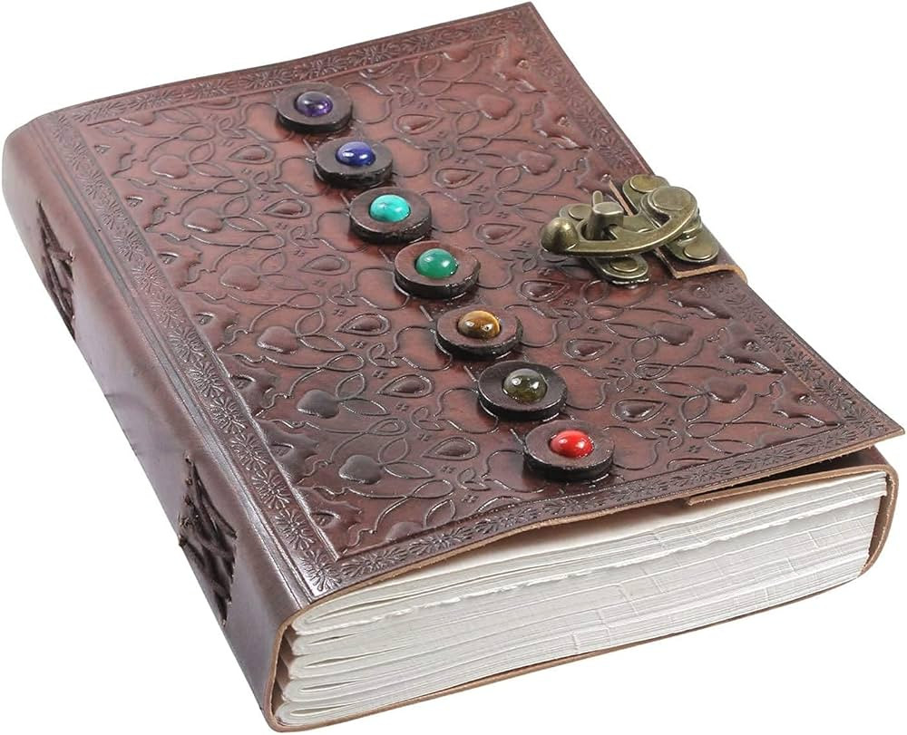 AzureGreen Leather Book of Shadows Journal, Supernatural Notebook with Chakra Gem Stones Healing ... | Amazon (US)