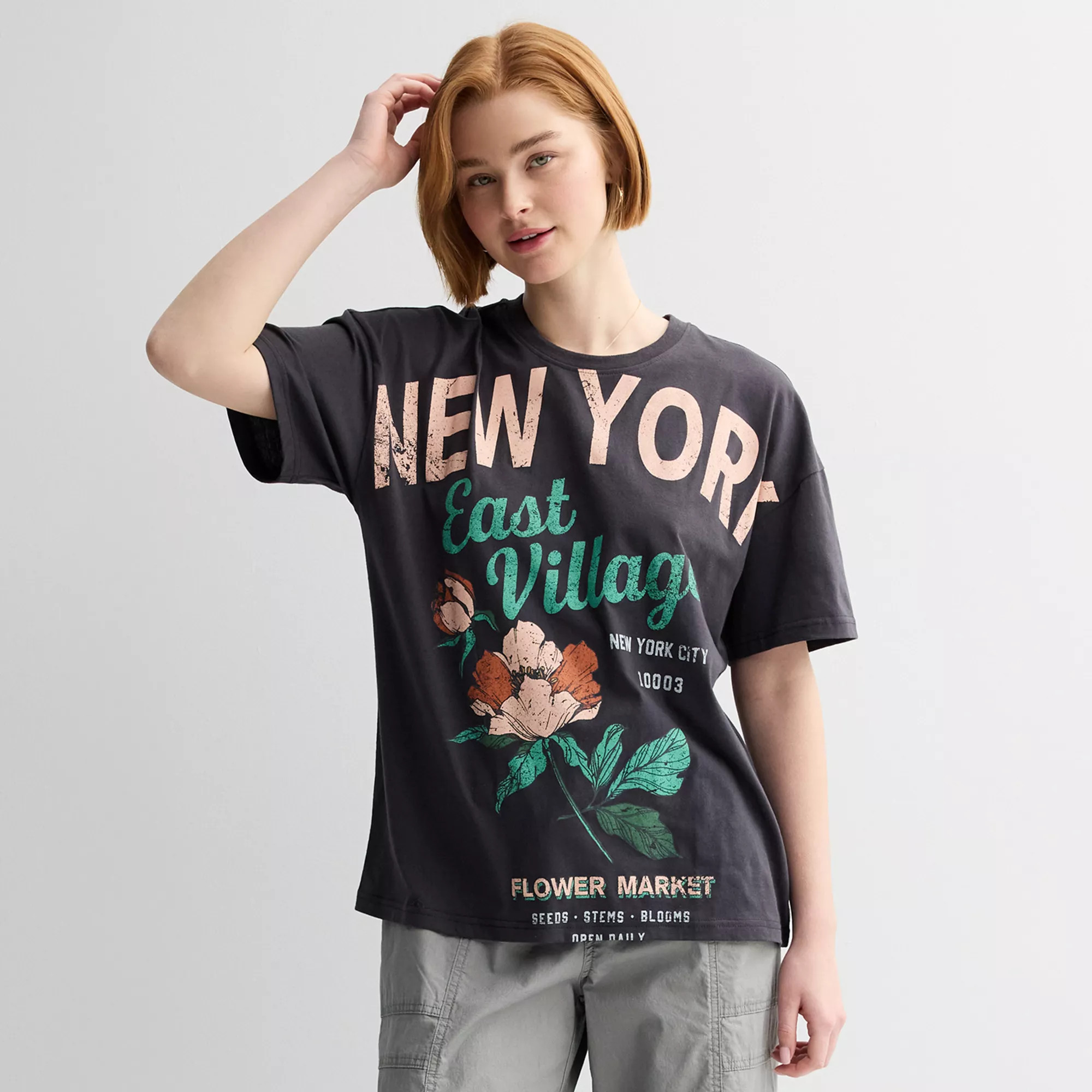 Juniors' Threads of Luxx East Village Flower Market Oversized T-Shirt | Kohl's
