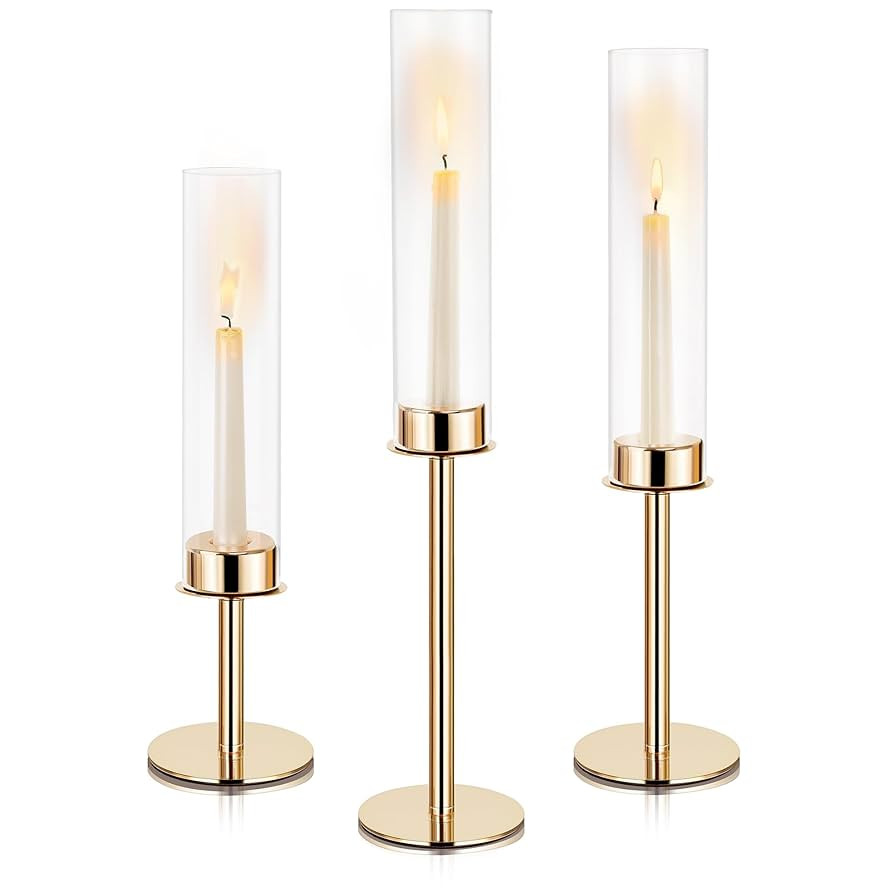 Hurricane Candle Holders Set of 3 Metal Candlestick Holder for Glass Taper Tall Candle Holders wi... | Amazon (US)