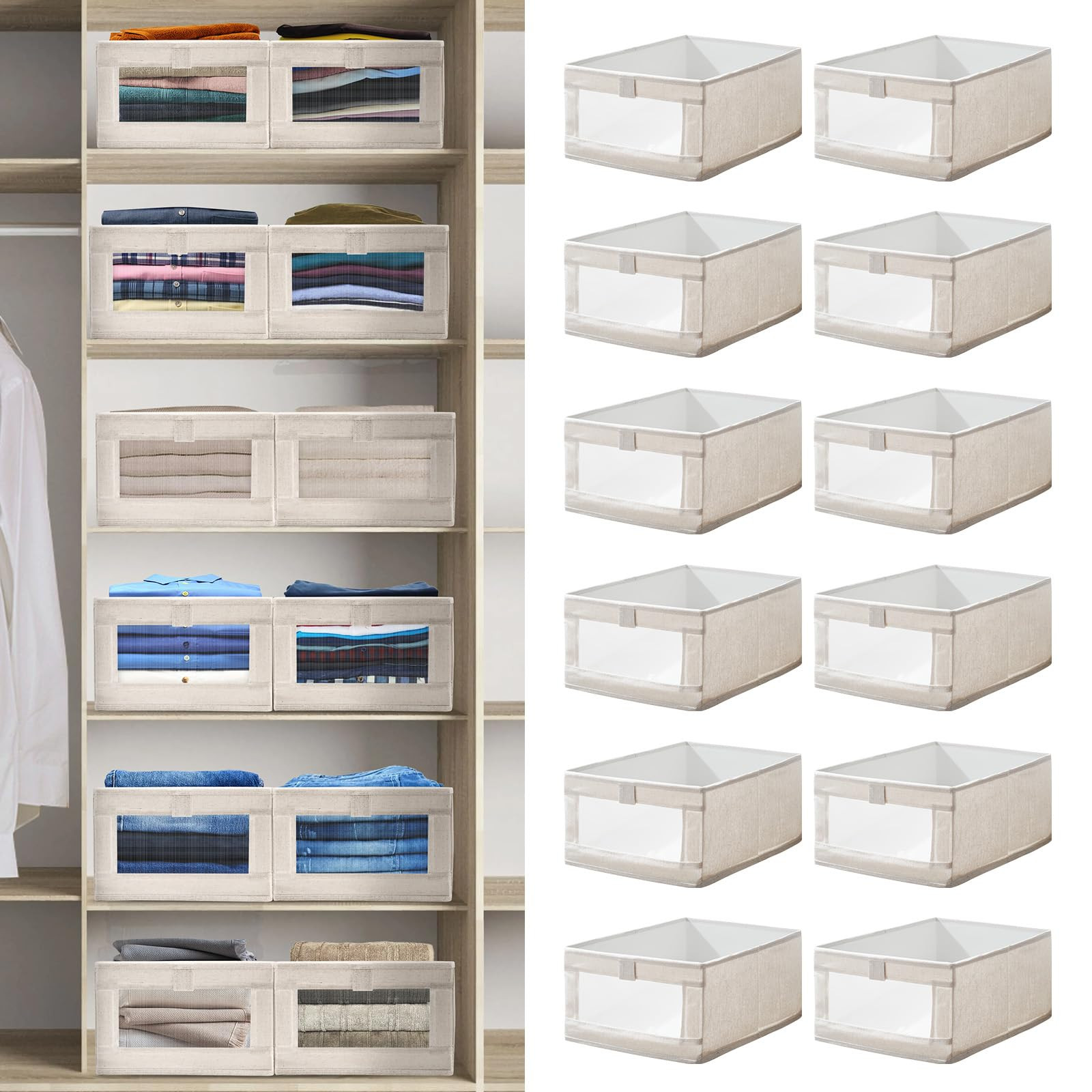 12 Pack Linen Organizers and Storage, Closet Storage Bins Linen Closet Baskets for Organization F... | Amazon (US)