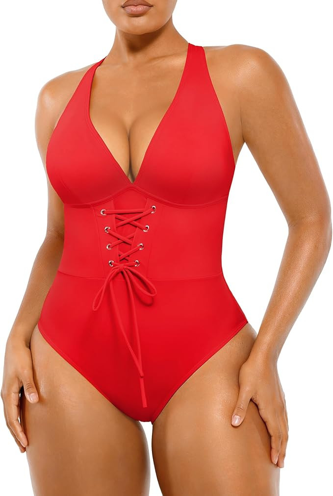 SHAPELLX Women One Piece Swimsuits Tummy Control Bathing Suits Push Up Slimming Swimwear with Bui... | Amazon (US)
