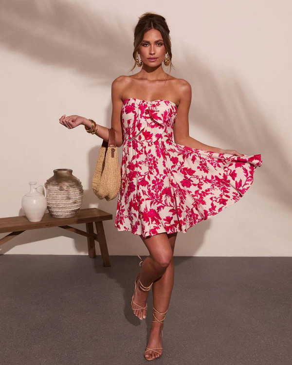 Veyra Strapless Tropical Print Mini Dress | VICI