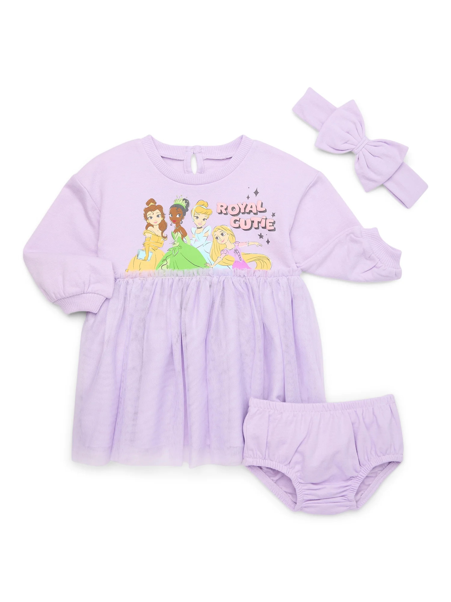 Disney Princess Baby Girls Tutu Dress with Diaper Cover and Headband Set, 3 Piece, Sizes 0/3M-24M | Walmart (US)