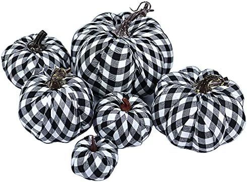 Buffalo Plaid Fabric Pumpkins Assorted Size - 6PCS Black and White Pumpkins for Rustic Fall Decor... | Amazon (US)