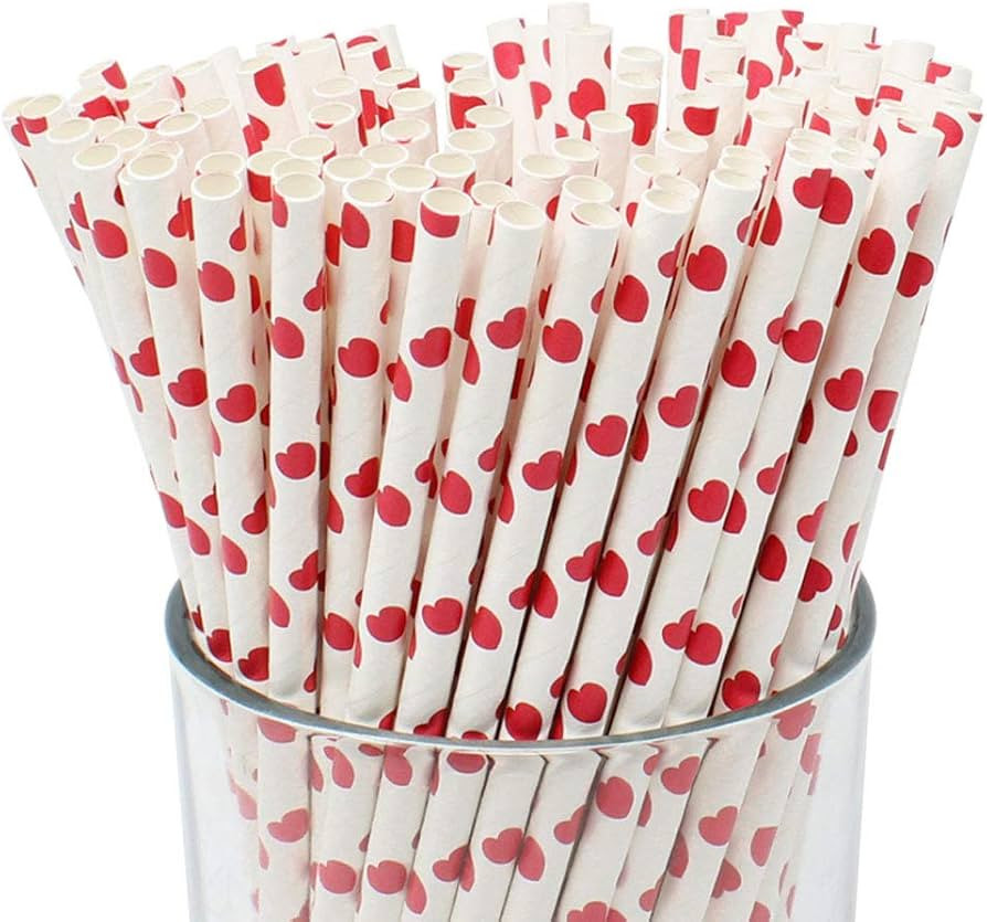 Just Artifacts Premium Disposable Drinking Paper Straws (100pcs, Red Hearts) | Amazon (US)