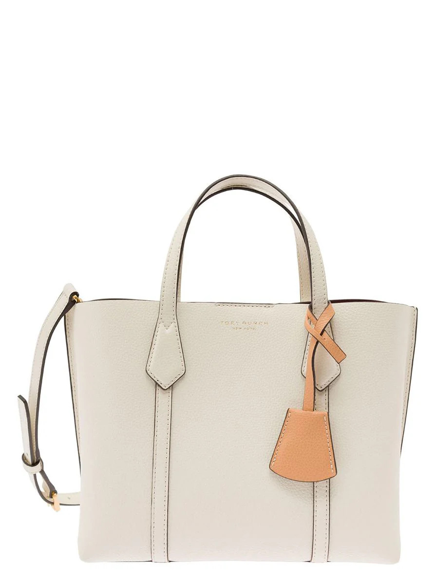 'Perry' Small White Tote Bag With Removable Shoulder Strap In Grainy Leather Woman | Baltini