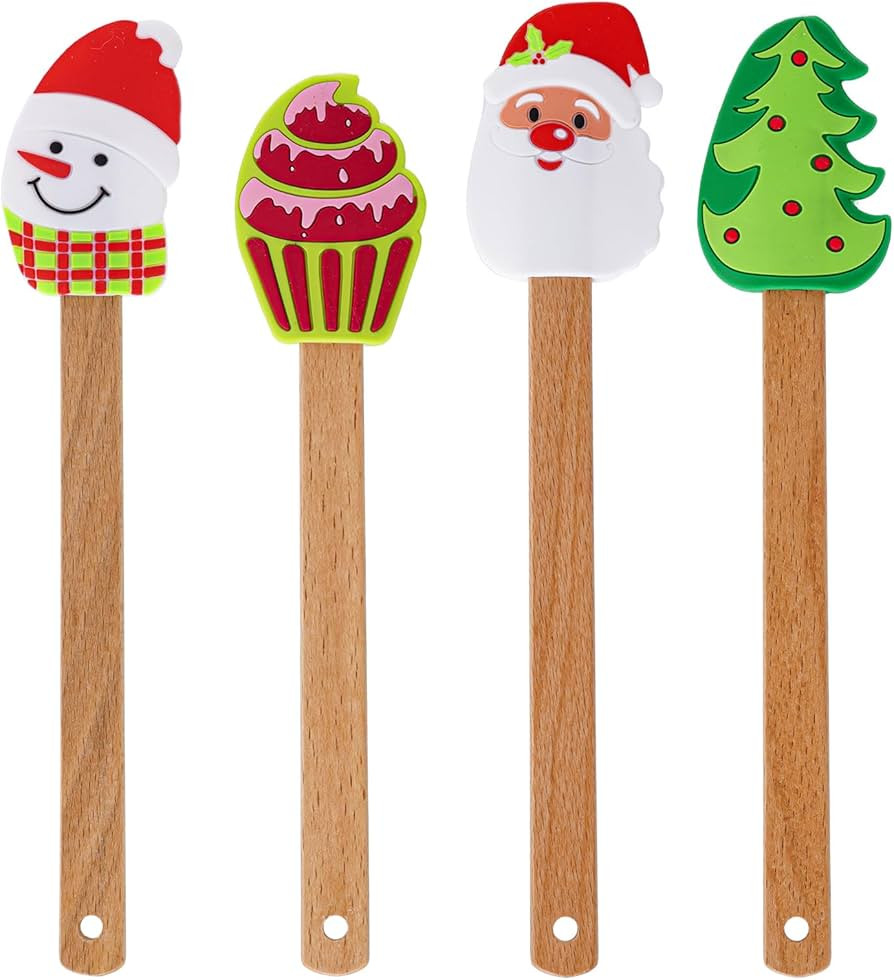 4Pcs Christmas Silicone Spatula with Wooden Handle Xmas Cake Spatula Snowman Christmas Tree Santa... | Amazon (US)