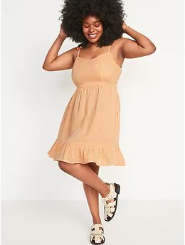 Tie-Shoulder Fit & Flare Gingham Mini Cami Dress for Women | Old Navy (US)