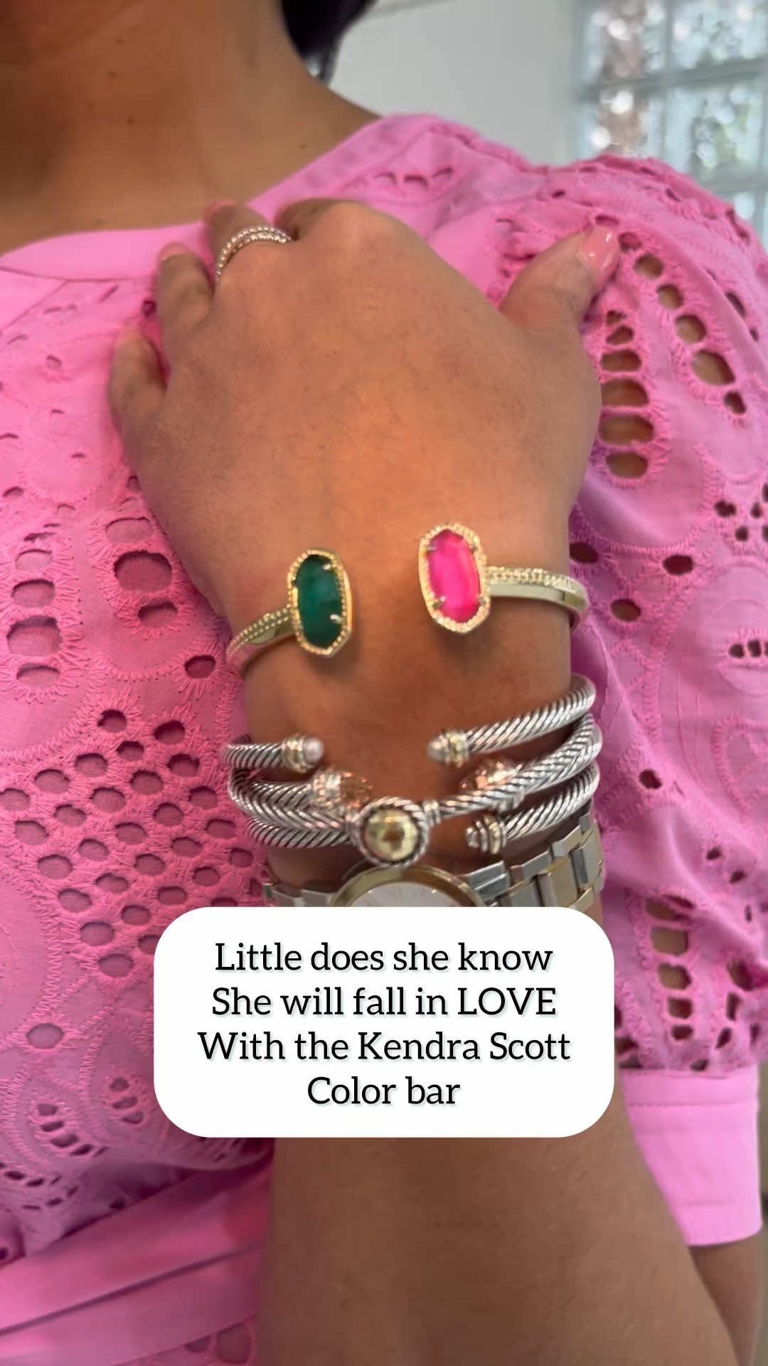 I loooove the Kendra Scott Color bar and how I can design jewelry that I love in my favorite colors. Naturally you know what color combo I selected 😊🩷💚. The color bar is the perfect place to make a gift for you or someone else. Have you tried the color bar before? #courthousecouture 

#LTKStyleTip #LTKGiftGuide #LTKFindsUnder100