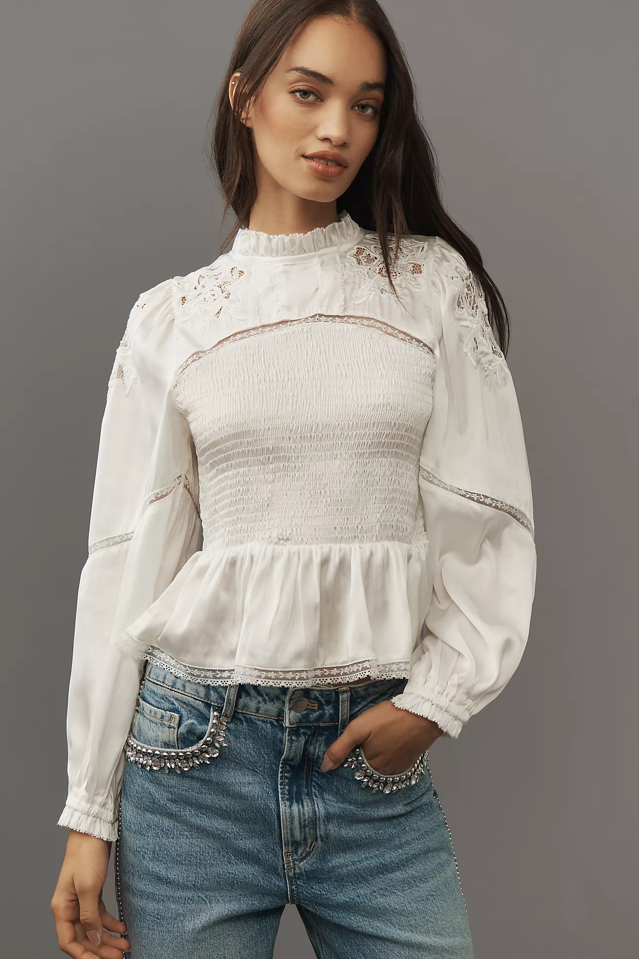 By Anthropologie Long-Sleeve Smocked Blouse | Anthropologie (US)