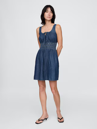 Denim Tie-Front Smocked Waist Mini Dress | Gap (US)