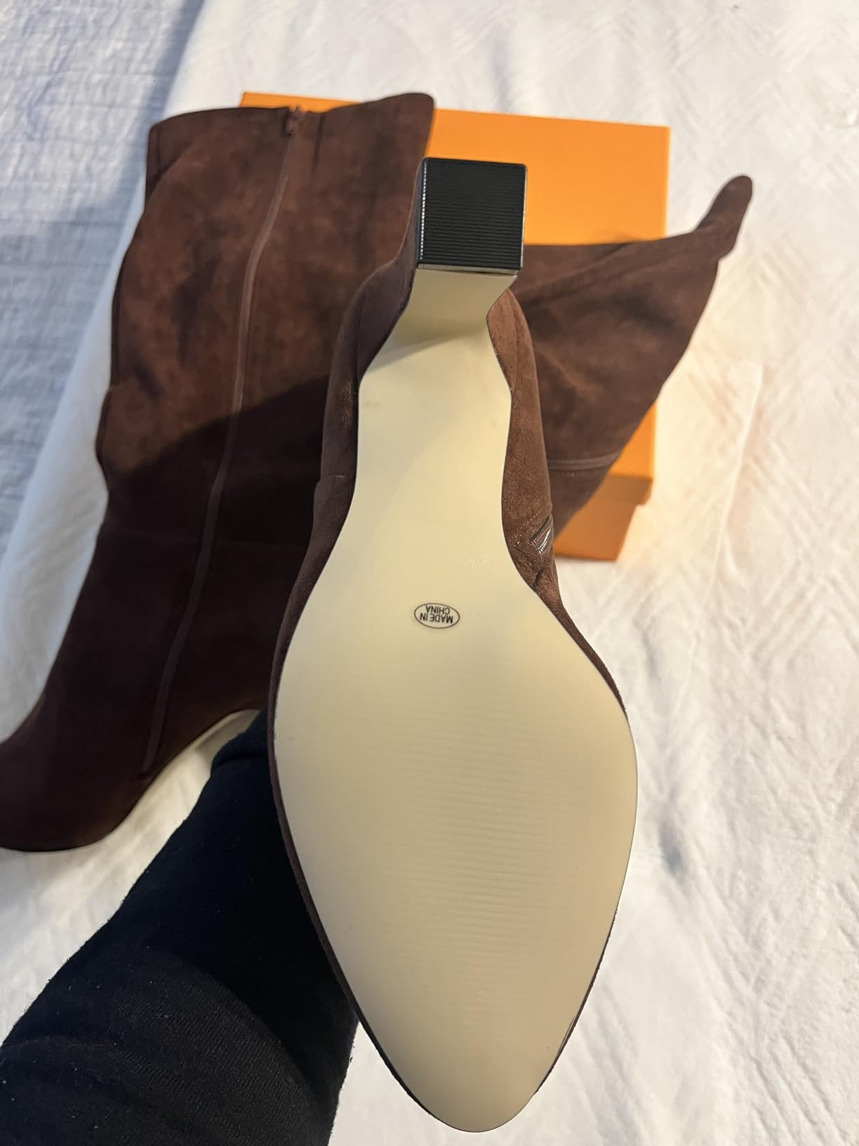 Women Knee High Boots Almond Toe Chunky Block High Heel Side Zipper Long Boots for Women | Amazon (US)