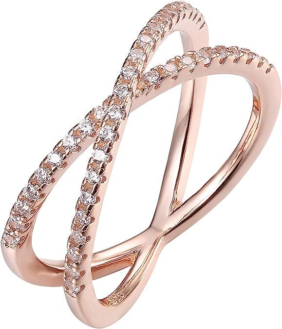 PAVOI 14K Gold Plated X Ring Simulated Diamond CZ Criss Cross Ring for Women | Amazon (US)