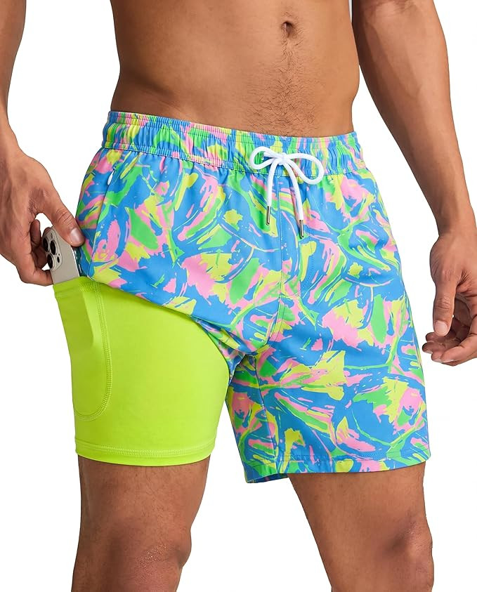maamgic Mens Swim Trunks with Compression Liner 5 Inch, Quick Dry Bathing Suit with Zipper Pocket... | Amazon (US)