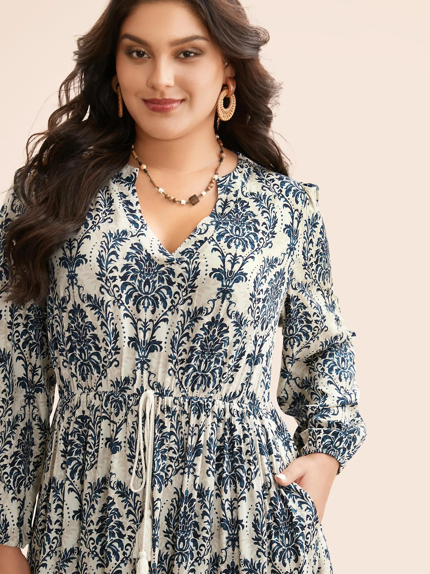 Boho Print Notched Tie Knot Maxi Dress | Bloomchic