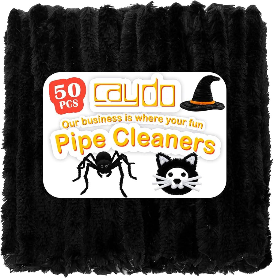 Caydo 50PCS Extra Thick Pipe Cleaners with 100pcs Eyes, Jumbo Black Chenille Stems for Kids Craft... | Amazon (US)